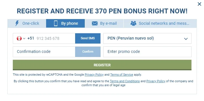 1xBet registro en Peru