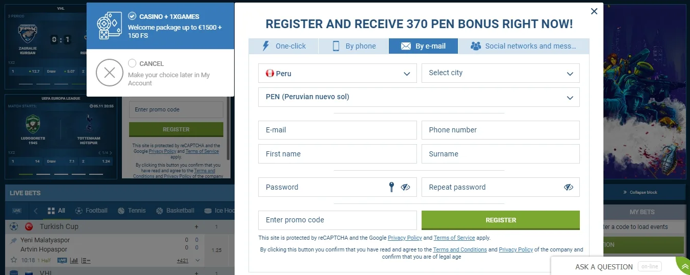 1xBet bono de bienvenida